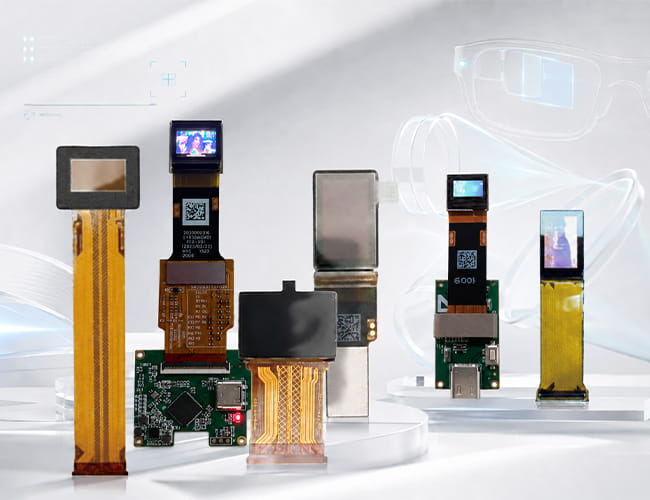 AR display panel collection featuring multiple Micro OLED display modules for smart glasses and near-eye optical applications