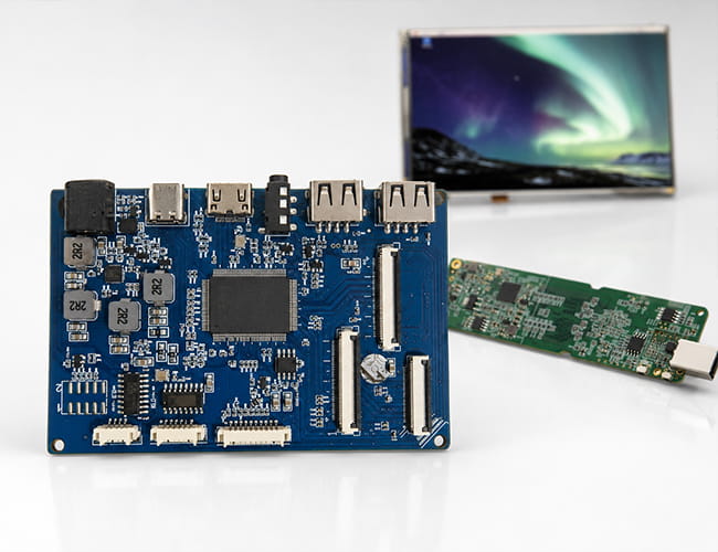 HDMI controller boards driving a powered-on LCD display panel