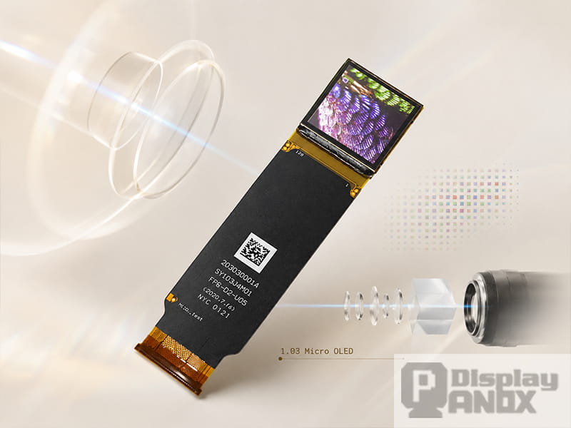 1.03 inch Micro OLED display with lens elements and optical projection for near-eye display systems.