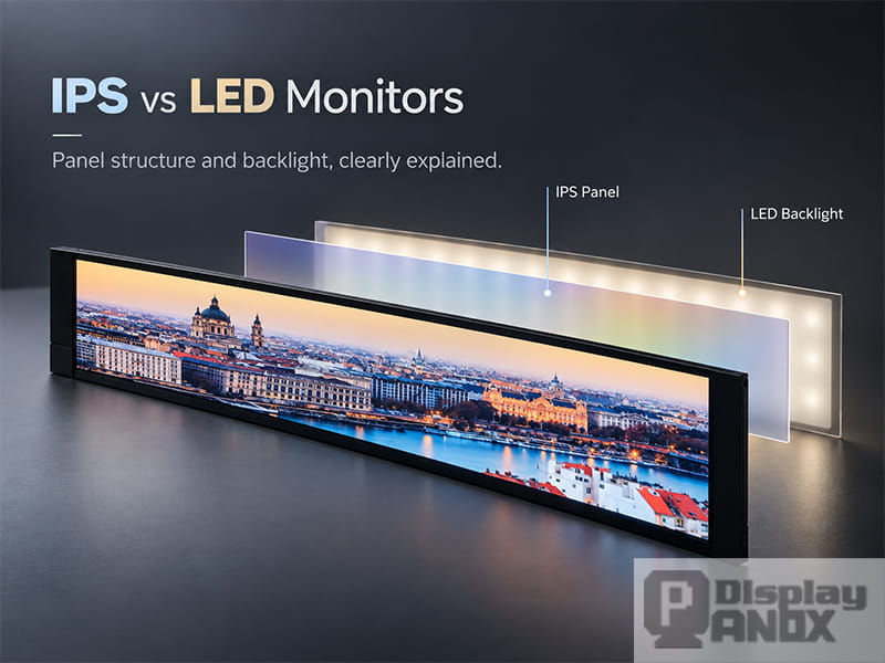 6.8-inch long strip IPS TFT LCD showing the IPS panel structure and LED backlight used in LCD monitor technology.