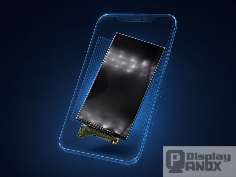 LCD mobile display panel shown with a simplified smartphone outline