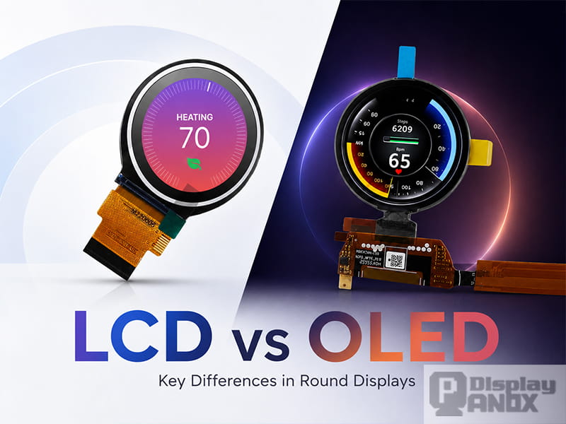 Comparison of a 2-inch round TFT LCD module and a 1.39-inch round OLED display