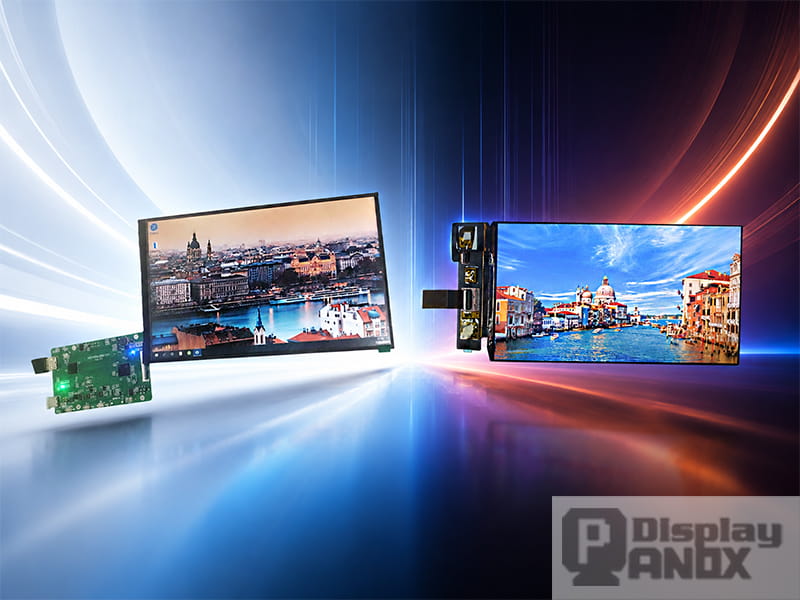 TFT LCD and AMOLED display modules shown side by side in a futuristic comparison hero image.