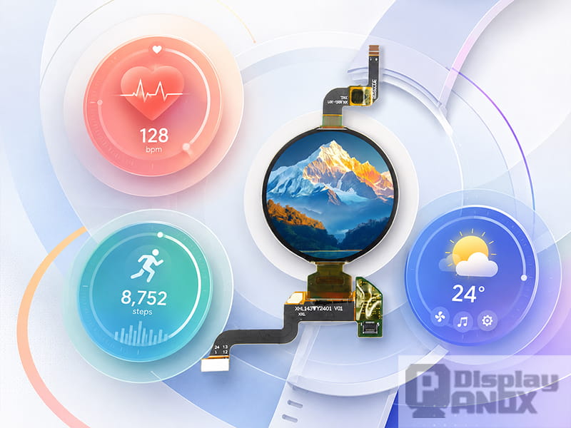 1.43 inch round AMOLED touch display module for wearable health tracking, fitness, and smart control interfaces