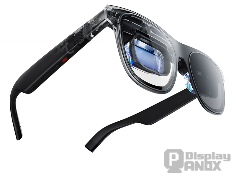AR smart glasses with optical waveguide display structure for compact near-eye display applications.