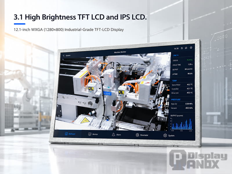 12.1 inch high brightness TFT LCD industrial display for sunlight readable control systems
