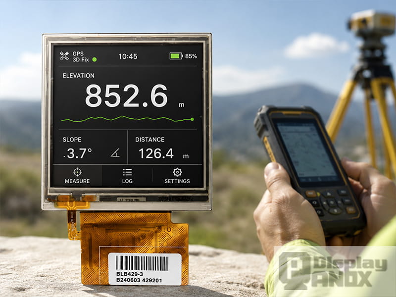 2.2 inch LCD display module showing outdoor field measurement data for handheld instruments