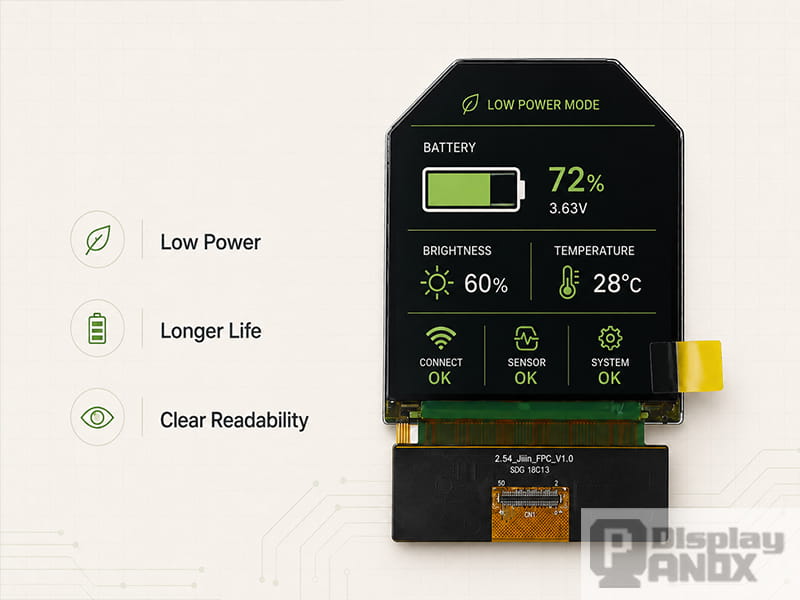 2.54-inch cut-corner TFT-LCD module with low-power interface for embedded systems and clear readability.
