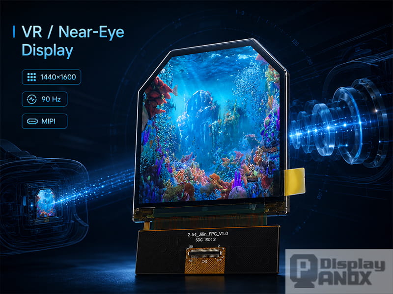 2.54-inch TFT-LCD module for VR and near-eye display applications with 1440 × 1600 resolution, 90 Hz refresh rate and MIPI interface.