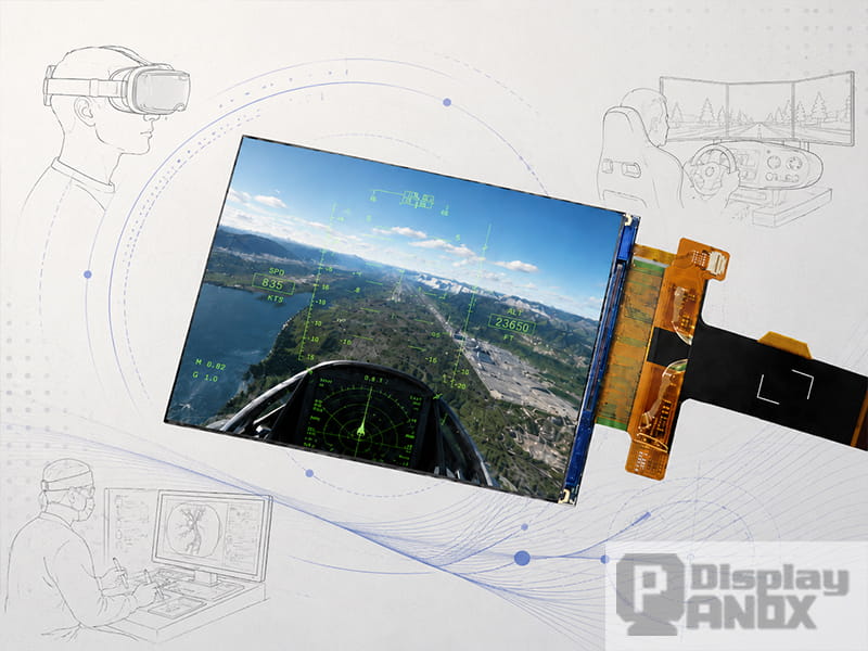 2.9 inch 2K 90Hz VR LCD display panel showing a flight simulation training interface with fast response and smooth motion clarity.