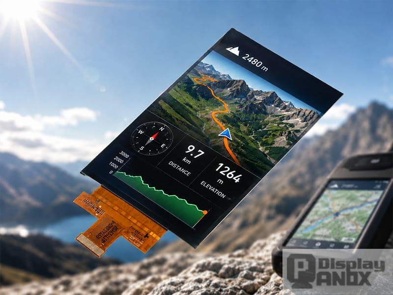 5.7 inch AMOLED display showing a clear outdoor navigation interface under bright sunlight