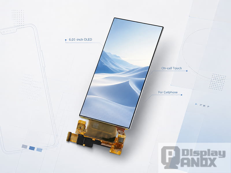 6.01 inch OLED on-cell cellphone display panel with FPC connector