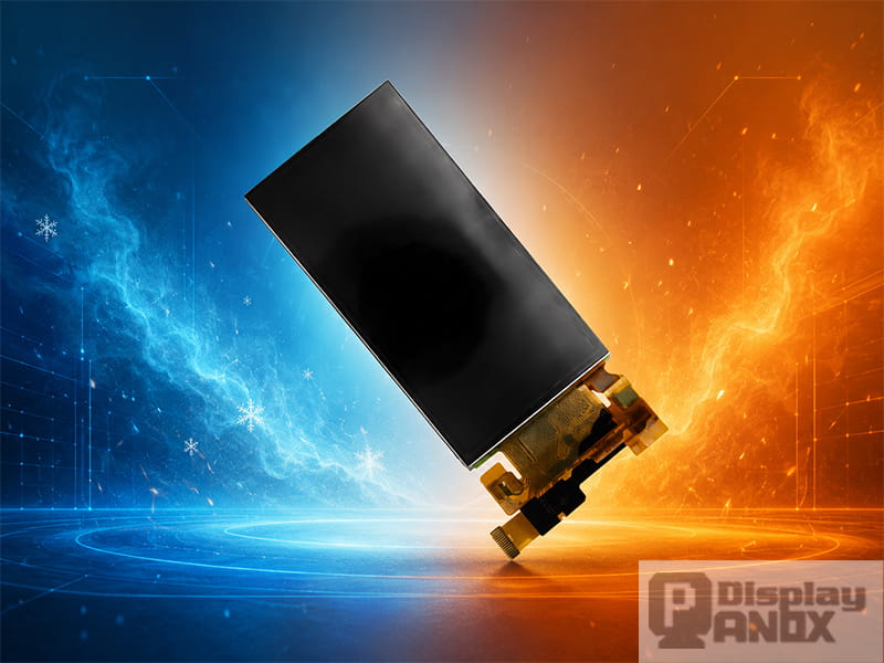 6.01 inch OLED on-cell touch panel for cellphone applications displayed in a hot and cold temperature environment.