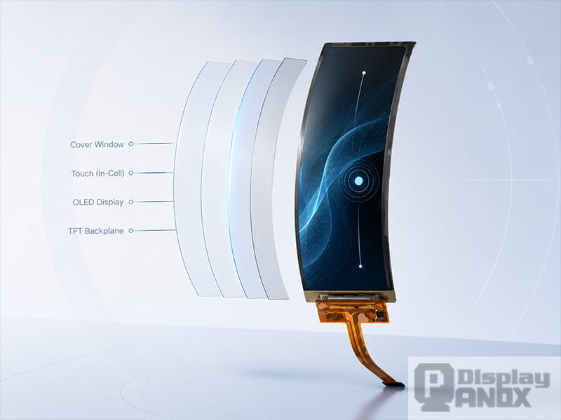 6.52 inch flexible OLED touch panel with simplified In-Cell layer structure for thin display integration.