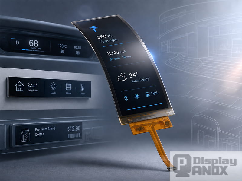 6.52 inch flexible OLED long strip display illustrating curved interface and multi-application design benefits.