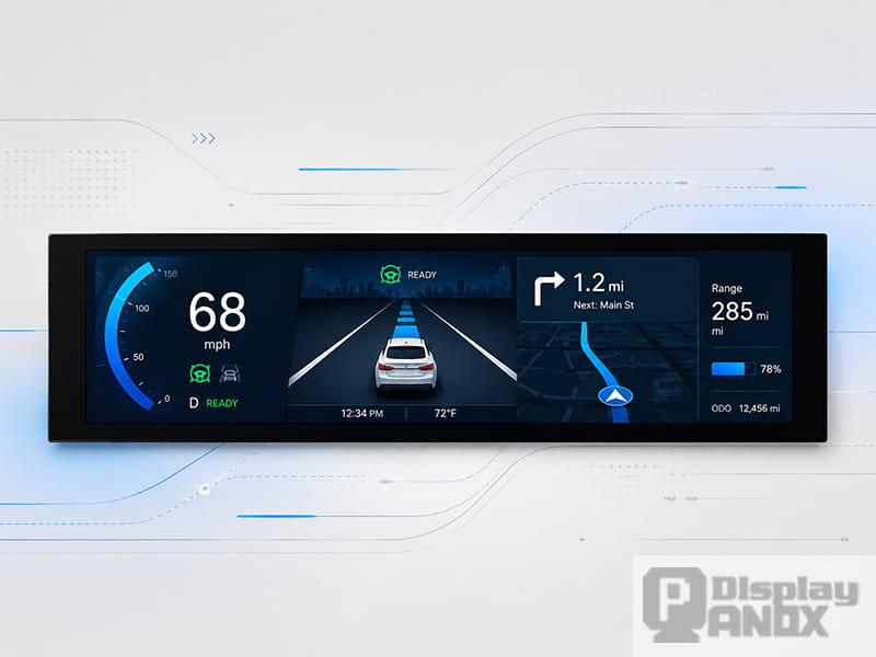 6.8 inch long strip vehicle display with speed, navigation and range information