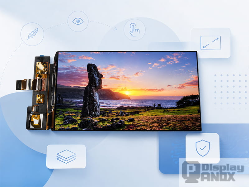 7 inch AMOLED OLED MIPI display panel showing a vivid sunset landscape to highlight high contrast and rich color performance