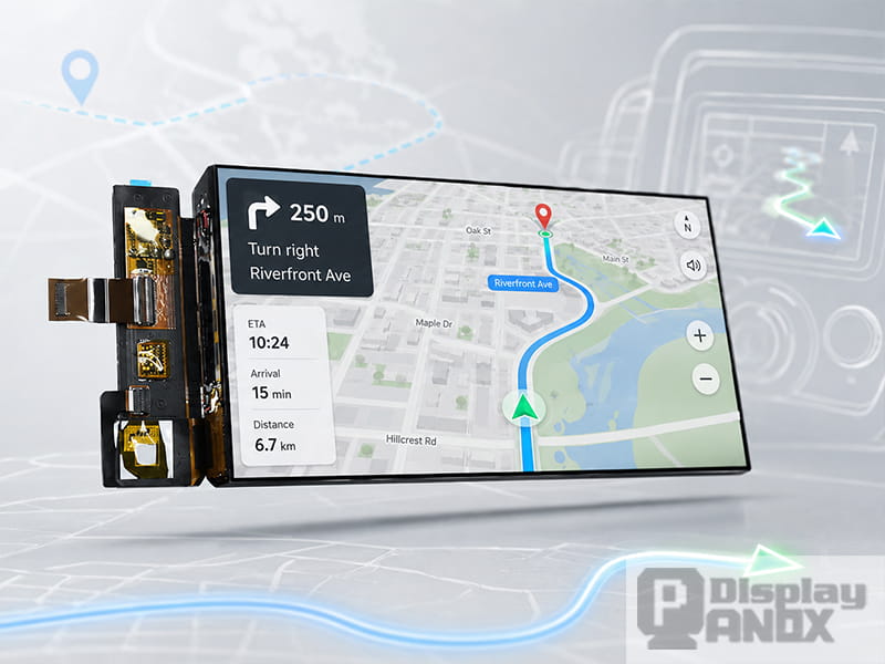7 inch AMOLED MIPI display panel showing GPS navigation interface for portable devices