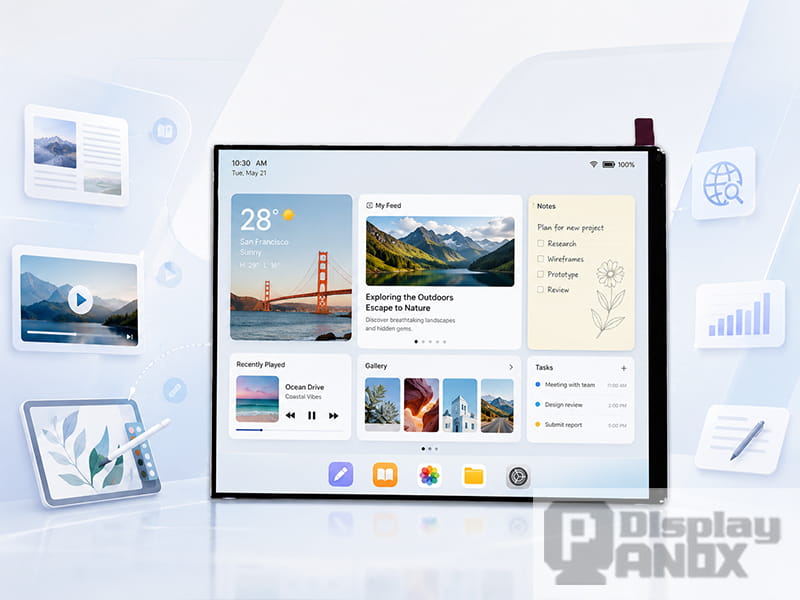 7.0 inch LCD panel for tablet applications with a modern interface showing reading, media, notes, and productivity features