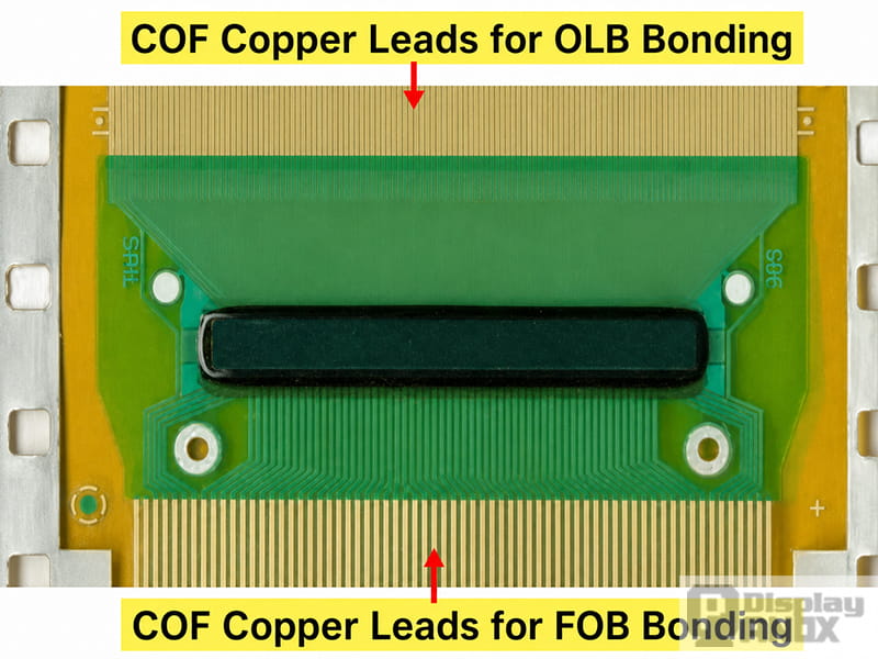 COF copper leads used for OLB bonding to LCD glass and FOB bonding to a circuit board.