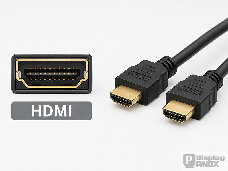 HDMI interface connector and cable showing digital video and audio transmission connection