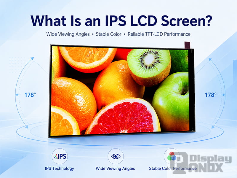 IPS LCD screen showing vivid color performance and wide viewing angle features for TFT-LCD applications.