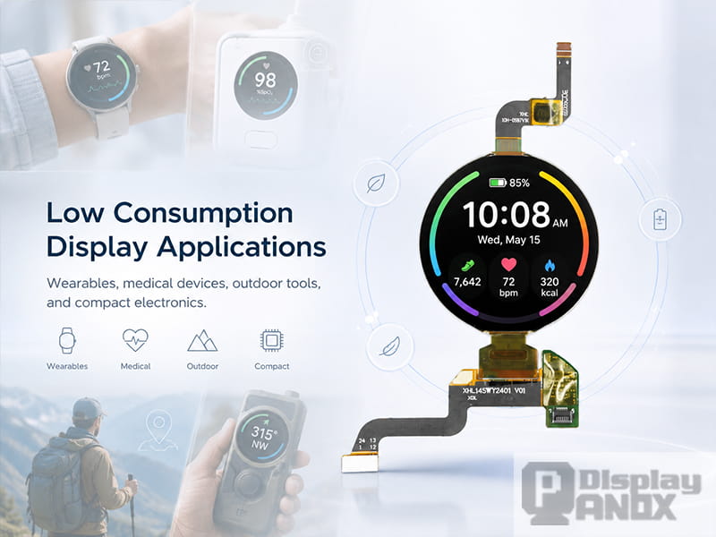Round AM-OLED display module for low consumption wearable and outdoor applications