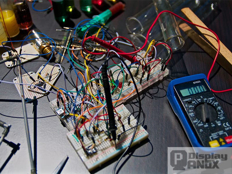 MIPI DSI display bring-up test bench with circuit boards and measurement equipment