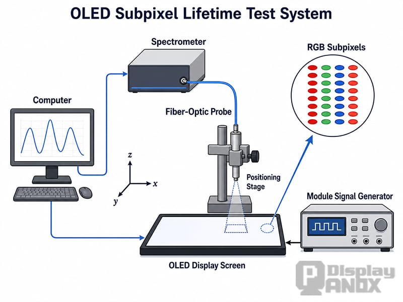 Automated OLED RGB subpixel lifetime test system with a spectrometer