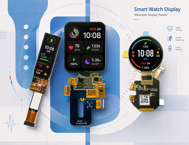Smart watch and wearable display panels including bracelet, round and square OLED modules