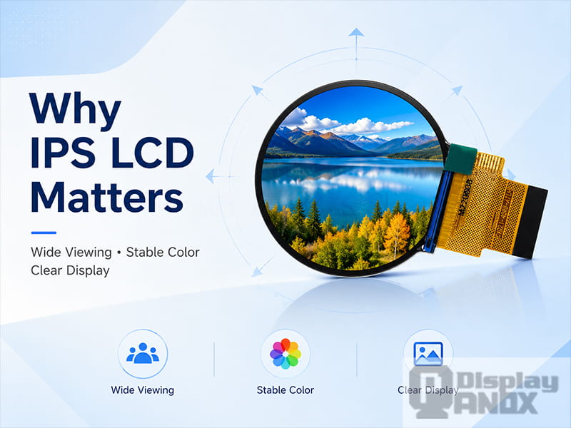 Round TFT LCD module used to illustrate why IPS LCD screens matter for wide viewing, stable color, and clear display quality.