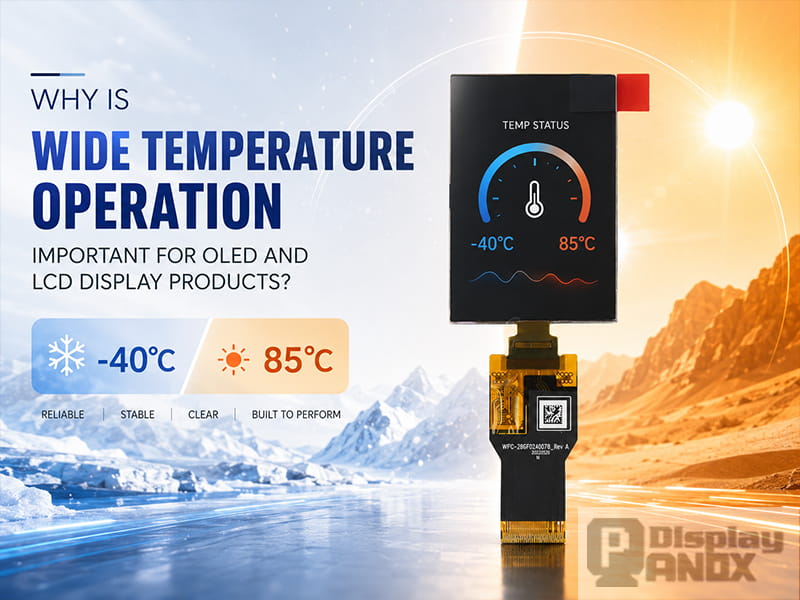 AMOLED display module hero image explaining why wide temperature operation matters for OLED and LCD display products.